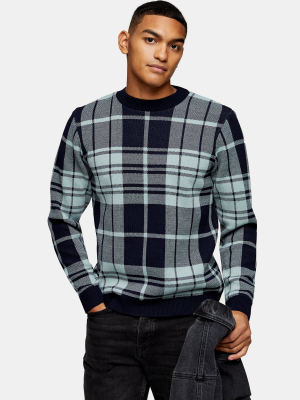 Navy Check Knitted Sweater