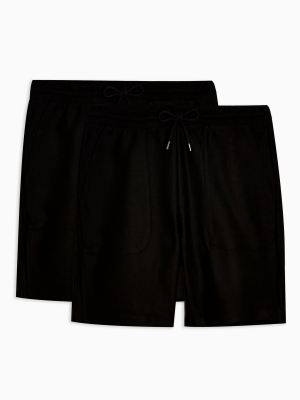 2 Pack Black Twill Jersey Shorts Multipack*