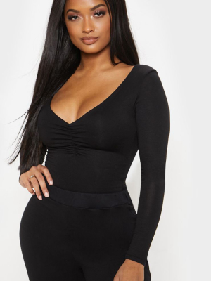 Shape Black Jersey Ruched Long Sleeve Bodysuit