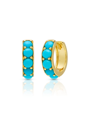 14kt Yellow Gold Turquoise Darya Huggies Earrings