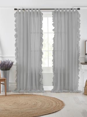 Bella Tab-top Ruffle Sheer Window Curtain Panel - Elrene Home Fashions