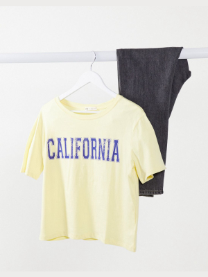 Stradivarius California Motif T-shirt In Light Yellow