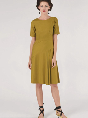 Mustard A-line Pleated Dress