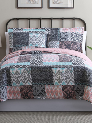 Modern Threads 100% Cotton 2 Or 3 Piece Printed Reversible Quilt Sets Sylvia.