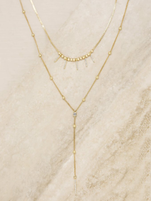 Crystal Landslide Lariat 18k Gold Plated Layered Necklace Set