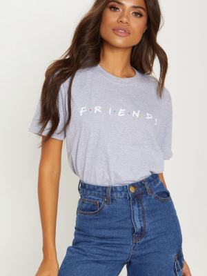 Grey Marl Friends Logo Printed T-shirt