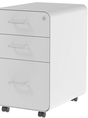 Monoprice Round Corner 3-drawer File Cabinet - White With Lockable Drawer - Workstream Collection
