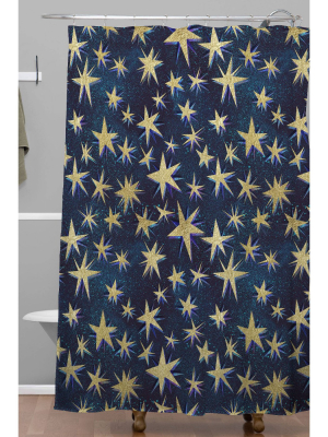 Schatzi Starry Galaxy Shower Curtain Brown/yellow - Deny Designs