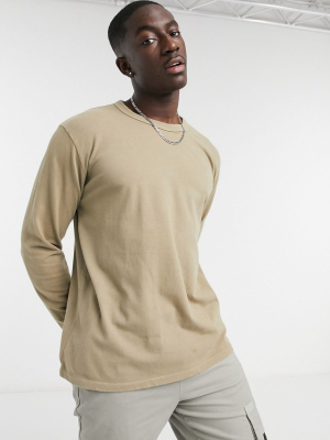 Asos Design Loose Fit Heavyweight T-shirt In Washed Beige With Cuff