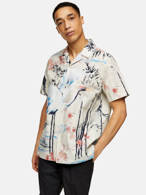 Relaxed Crane Bird Print Slim Shirt