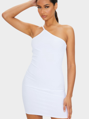 White Ribbed One Shoulder Neck Detail Bodycon...