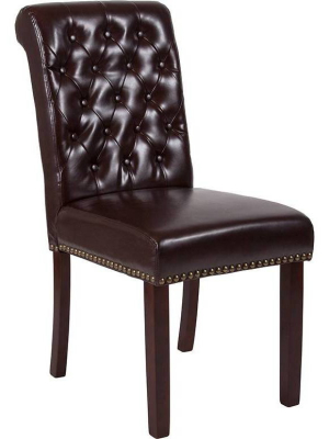 Parsons Chair With Rolled Back Leather Brown - Riverstone Furniture