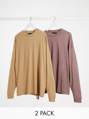 Asos Design 2 Pack Oversized Long Sleeve T-shirt