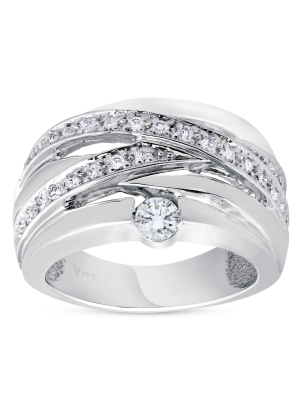 Pompeii3 3/4 Ct Diamond Womens Wide Solitaire Right Hand Ring 14k White Gold Multirow