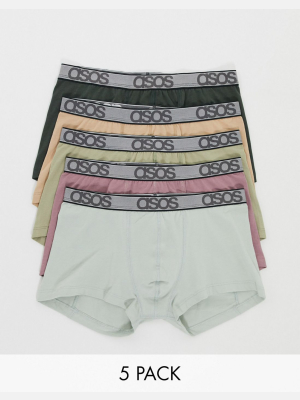 Asos Design 5 Pack Boxer Briefs In Tonal Colors