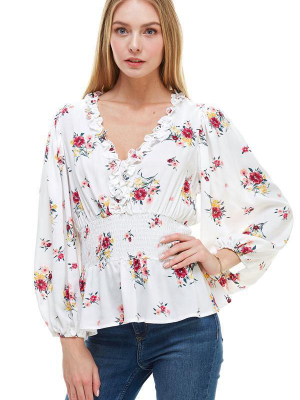 Floral Frill Detailed Long Sleeves Blouse