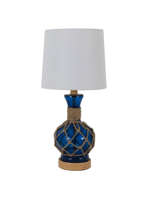 19" Justin Coastal Rope Table Lamp Indigo Glass & Natural Rope - Decor Therapy