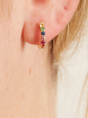 Rainbow Pave Huggies In 14k Gold