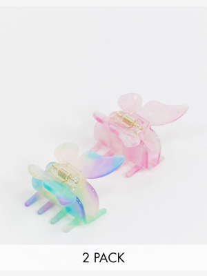 Asos Design Pack Of 2 Hair Claw Clips In Butterfly Resin Design