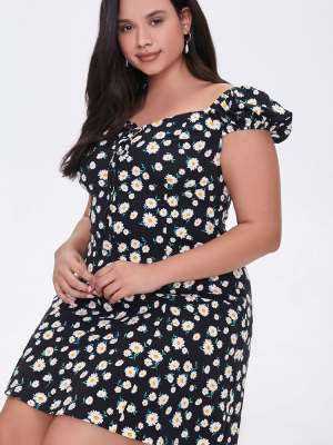 Plus Size Daisy Puff-sleeve Dress