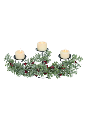 Transpac Artificial 24 In. Green Christmas Glitzy Berry Candle Holder