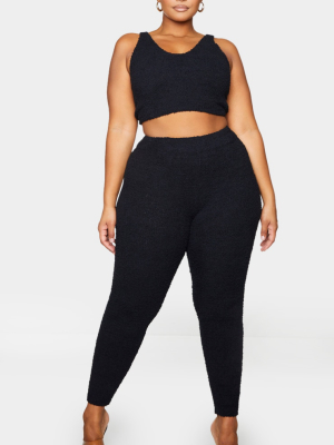 Plus Black High Waist Chenille Leggings