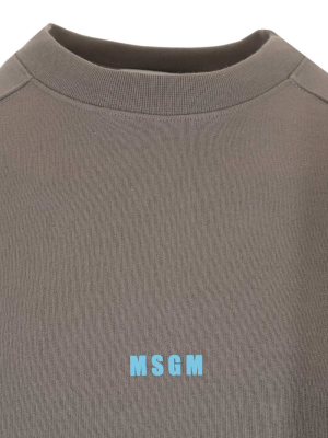 Msgm Logo Printed Ribbed Sweatshirt