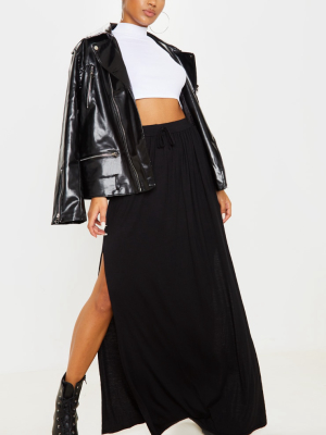 Black Jersey Drawstring Maxi Skirt