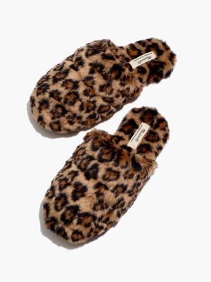 Quilted Scuff Slippers In Leopard Recycled Faux Fur