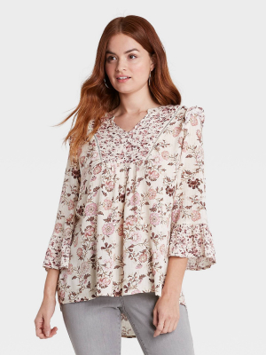 Women's Floral Print 3/4 Sleeve Top - Knox Rose™ Cream