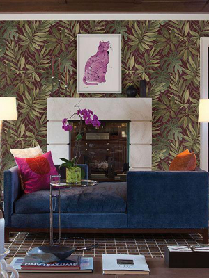 Nocturnum Leaf Wallpaper In Maroon From The Moonlight Collection By Brewster Home Fashions