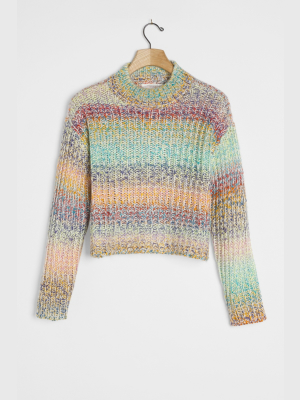 Sherbet-striped Mock Neck Sweater