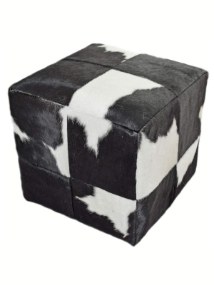 Cowhide Pouf, Cloudy Black And White