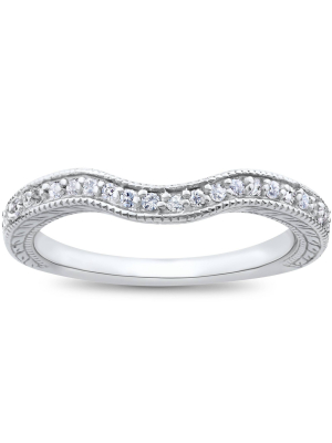 Pompeii3 1/6ct Unique Curved Diamond Wedding Ring 14k White Gold