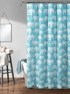 Elephant Parade Shower Curtain Aqua - Lush Décor