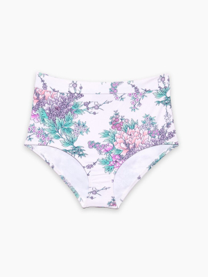 Island High Waisted Bikini Bottom (curves) - White Water Floral Print