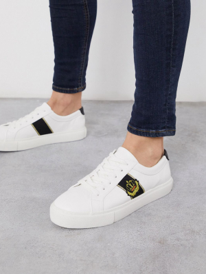 Asos Design Sneakers In White With Gold Detail