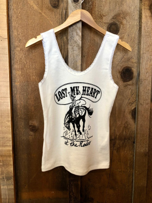 Lost My Heart At The Rodeo Lace Tank White/blk