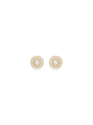 14k Round Diamond Studs With Pave Halo