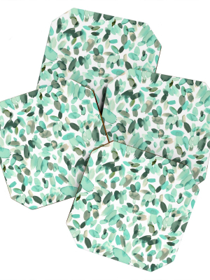 Ninola Design Mint Flower Petals Abstract Stains Coaster Set - Deny Designs