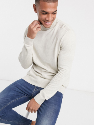 Selected Homme Roll Neck Sweater In Beige