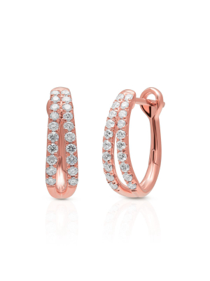 14kt Rose Gold Diamond Split Oval Huggie Earrings