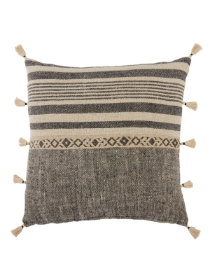 Jaipur Living Ikal Stripes Beige/ Dark Gray Poly Throw Pillow 18 Inch