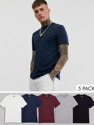 Asos Design 5 Pack T-shirt With Crew Neck