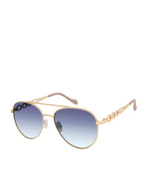 Classic Aviator With Link Detail In Gold & Nude