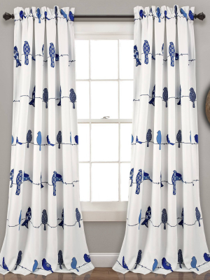 Set Of 2 95"x52" Rowley Birds Room Darkening Window Curtain Panels Navy - Lush Décor