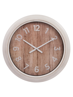22" Rustic Wall In Distressed White Wall Clock White - Patton Wall Decor
