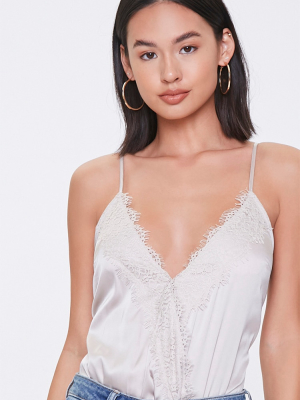 Satin Lace-trim Bodysuit