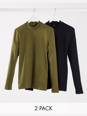 Asos Design Muscle Fit Long Sleeve Turtle Neck 2 Pack