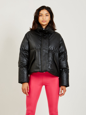 Faux Leather Puffer Jacket